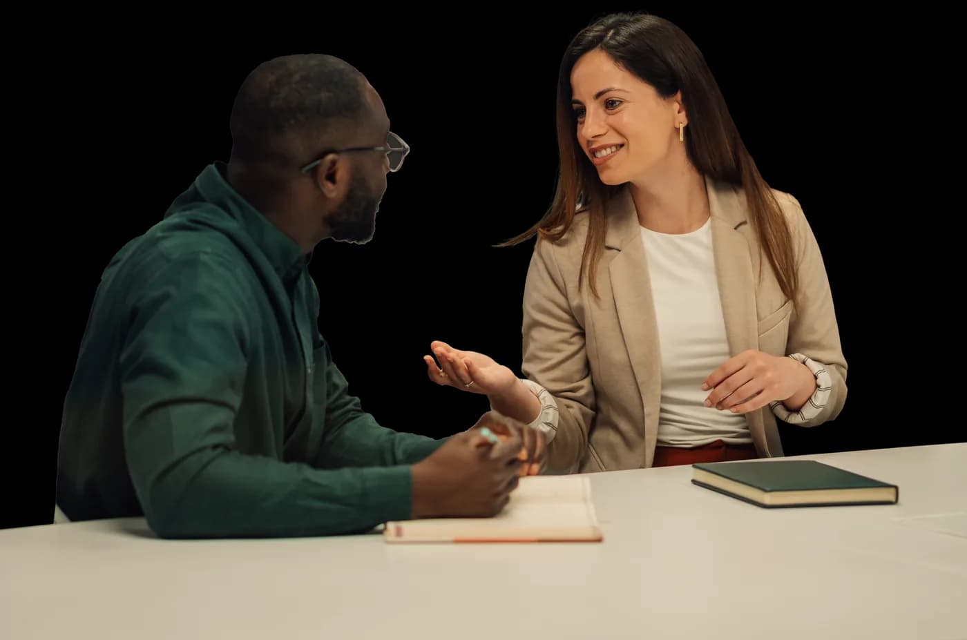 Two people in conversation
