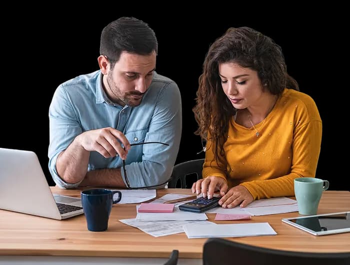 Couple with calculator